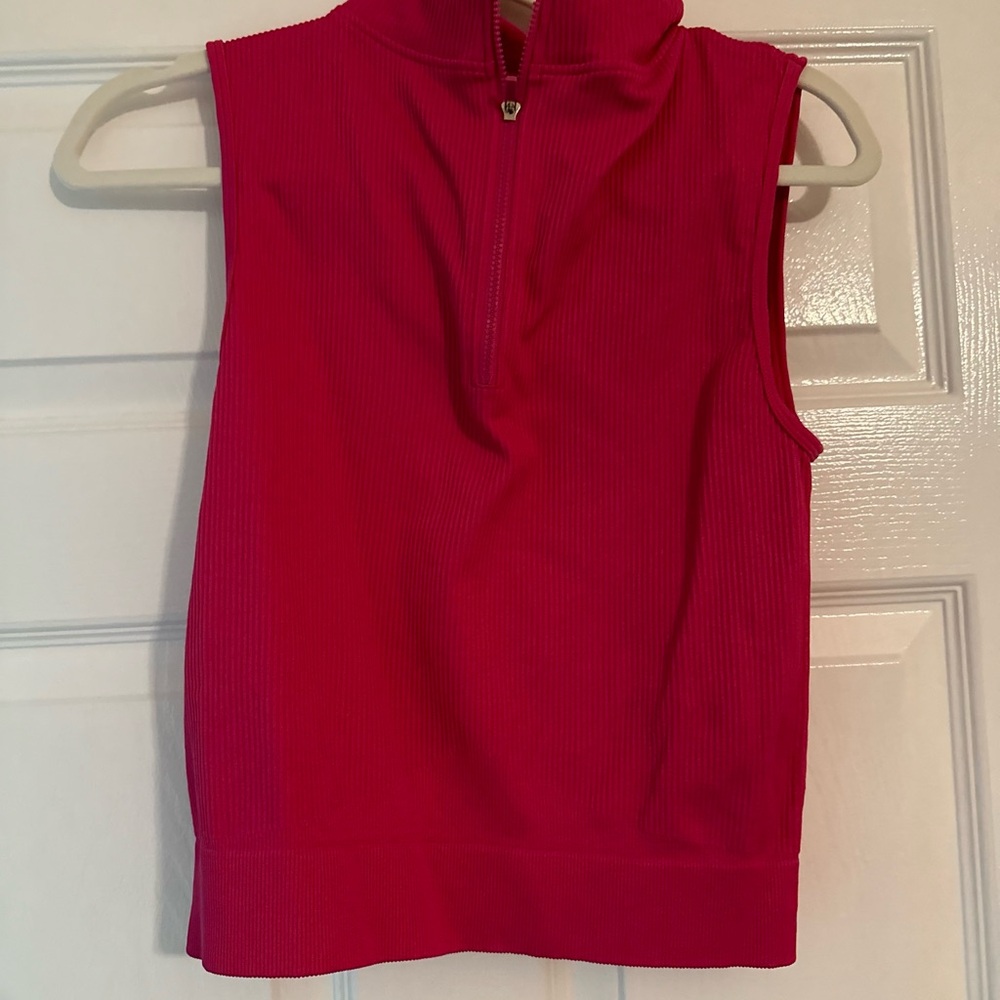 Pink Sleeveless Zip-Up Tank Top